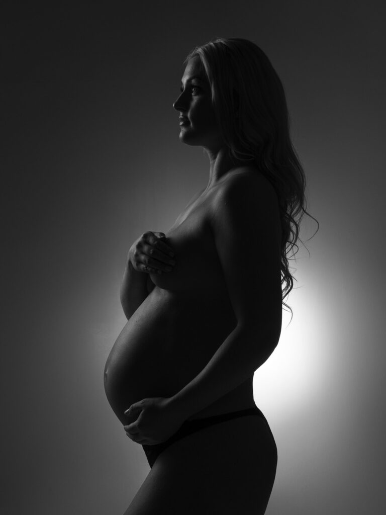 Artistic silhouette maternity portrait taken in Chester le Street studio