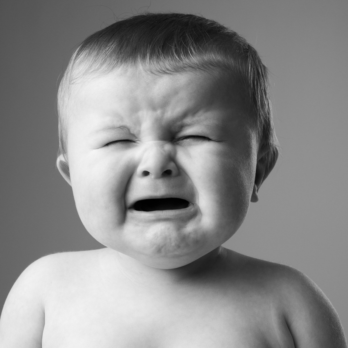 Crying baby, black and white