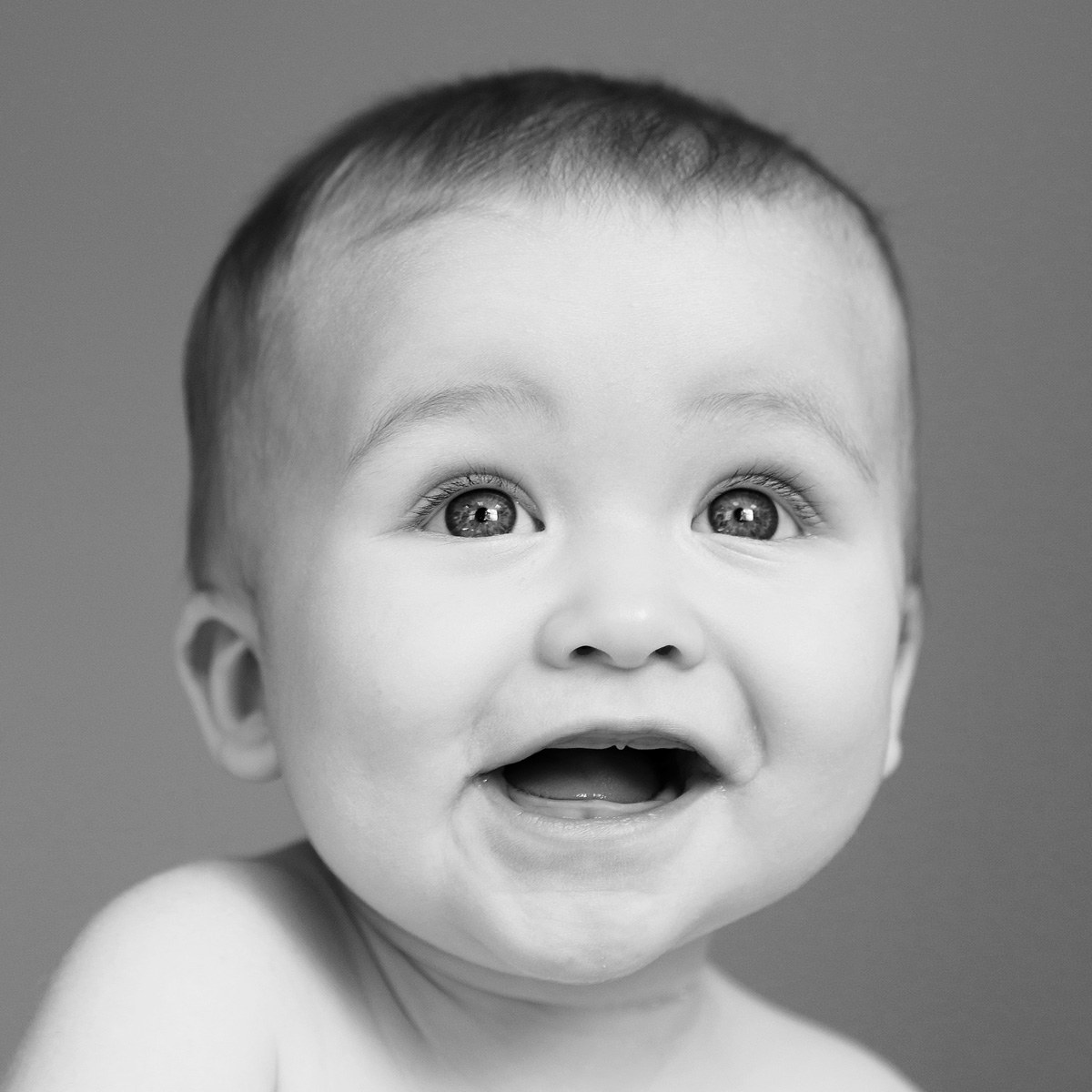 Delighted baby, black and white