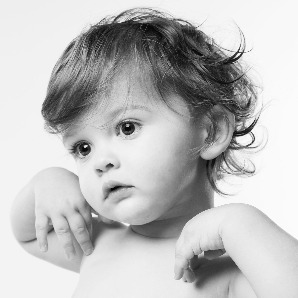 Toddler posing, black and white